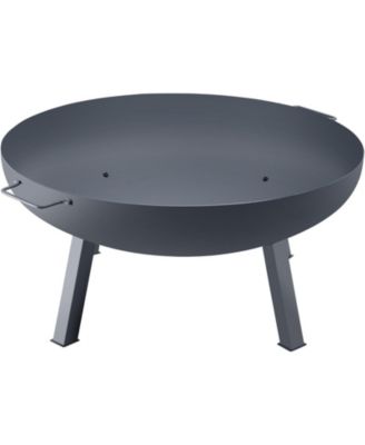 34-Inch Round Carbon Steel Fire Pit Bowl, Wood Burning Fire Bowl with Drain Hole, Portable Handles and Firewood Stick, Black