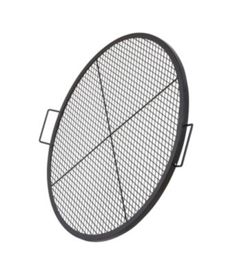 36" Round X-Marks Fire Pit Grill Grate, Heavy Duty Steel Cooking Grate with Handle and Support X Wire, Black