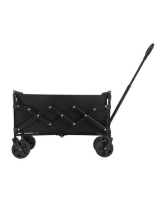 Collapsible Folding Wagon Cart, 120L Capacity, 225 lb Load, All-Terrain Wheels, Adjustable Handle, Outdoor Utility Cart, Black