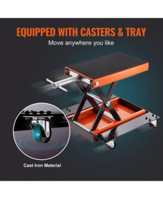 Motorcycle Lift, 1100 lb Scissor Lift Jack with Dolly & Hand Crank, Wide Deck, Tool Tray, Center Hoist Stand