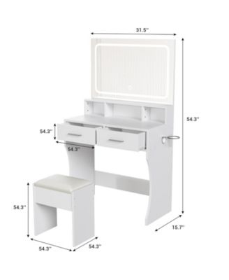 Vanity Desk with LED Mirror & Power Outlets,3 Light Modes, Modern Dressing Table for Bedroom