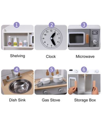 Wooden Kids Play Kitchen Set with Microwave, Sink & Storage, Gift for Boys and Girls