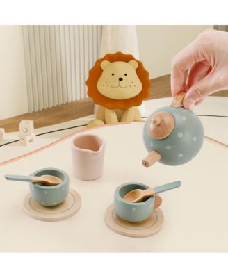 15-Piece Wooden Tea Set for Kids, Pretend Play Toy with Teapot, Cups & Treats