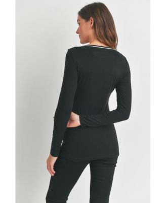 Maternity Fitted Boat Neck Long Sleeve Top