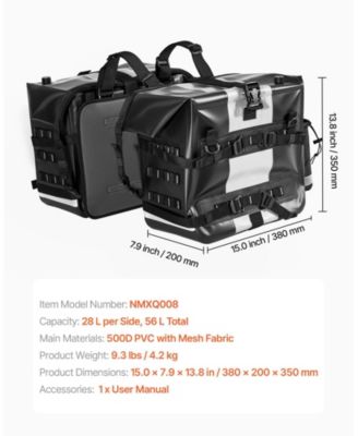 56L Motorcycle Saddlebag Set (28L x2), Waterproof Fabric Side Saddle Bags with Detachable Inner Bag, Black