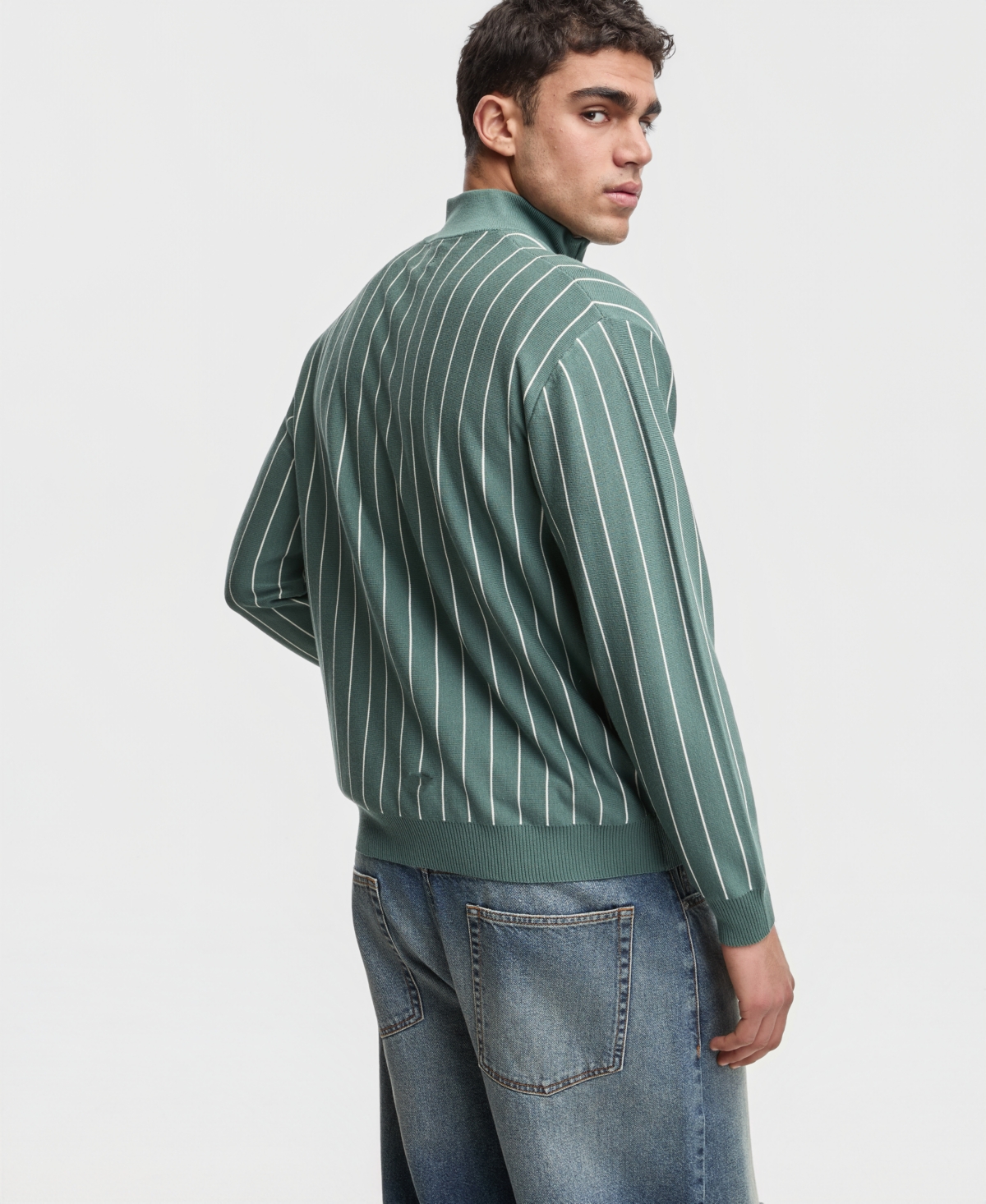 Mode of One Men's Relaxed-Fit Long-Sleeve Stripe Quarter-Zipper Sweater, Macy's Exclusive