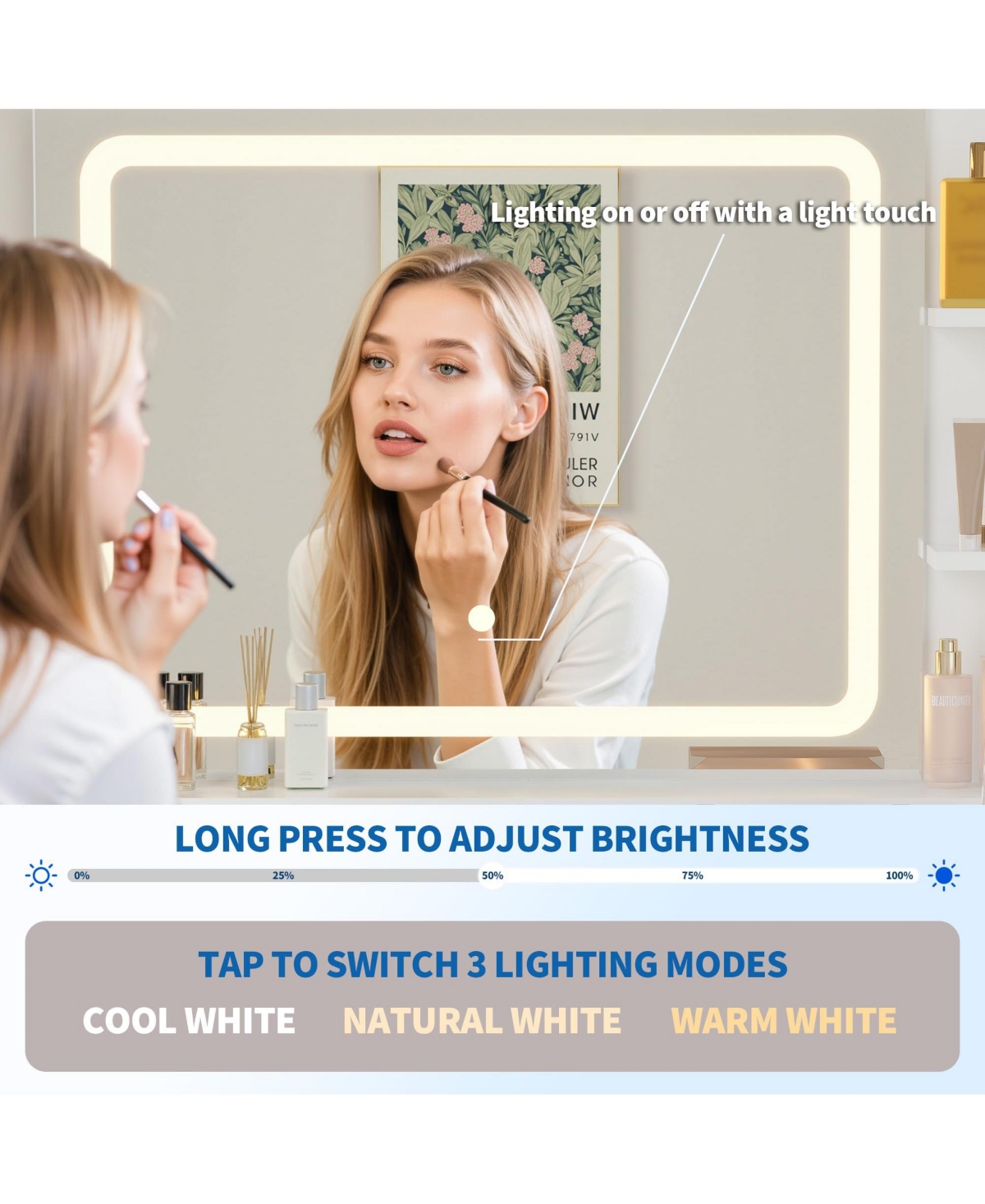 gaomon 31 in Small Makeup Vanity Desk, Mid Century Modern Vanity Table with Mirror and Lights, Dressing Table with Storage Cabinet & 2 Drawers