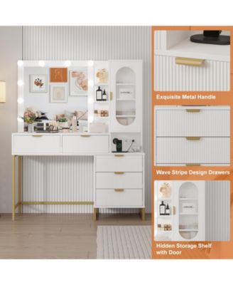 Vanity Benches, Modern Makeup Vanity Desk with Adjustable Mirror, Built in Charging Station