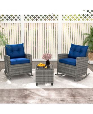 Outdoor Rattan Rocking Chairs with Table and Soft Cushions