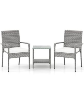 Outdoor 3-Piece Furniture Set with Cushions and Glass Table