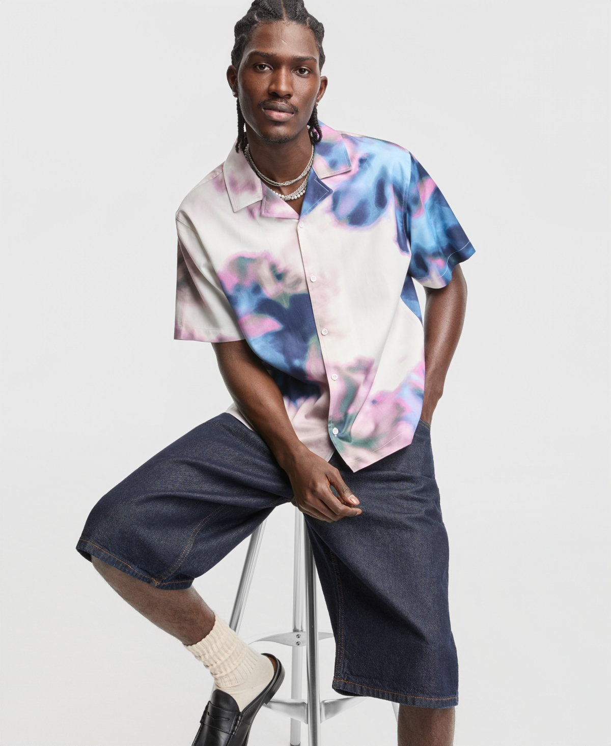 Mode of One Men's Relaxed-Fit Spray Tie Dye Short-Sleeve Shirt, Macy's Exclusive