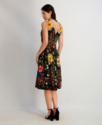 Women's Printed V-Neck Midi Dress