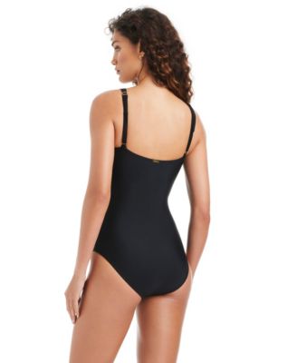 Women's Ring-Detail Deep V-Neck One-Piece Swimsuit