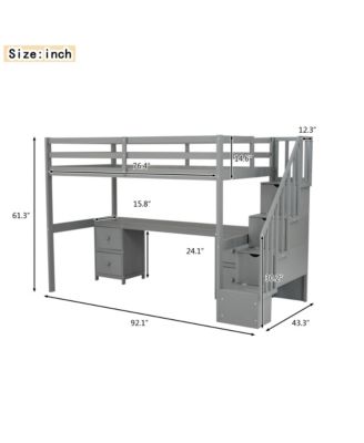 Twin Size Loft Bed Frame with Built-in Desk and Double Storage Drawers