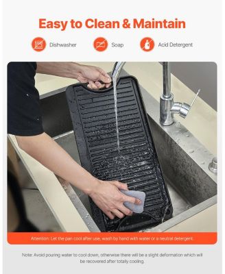 20 x 10 in Reversible Cast Iron Grill/Griddle, Pre-Seasoned Rectangular Griddle Pan with Handle, for Stove Top and Camping BBQ, Black