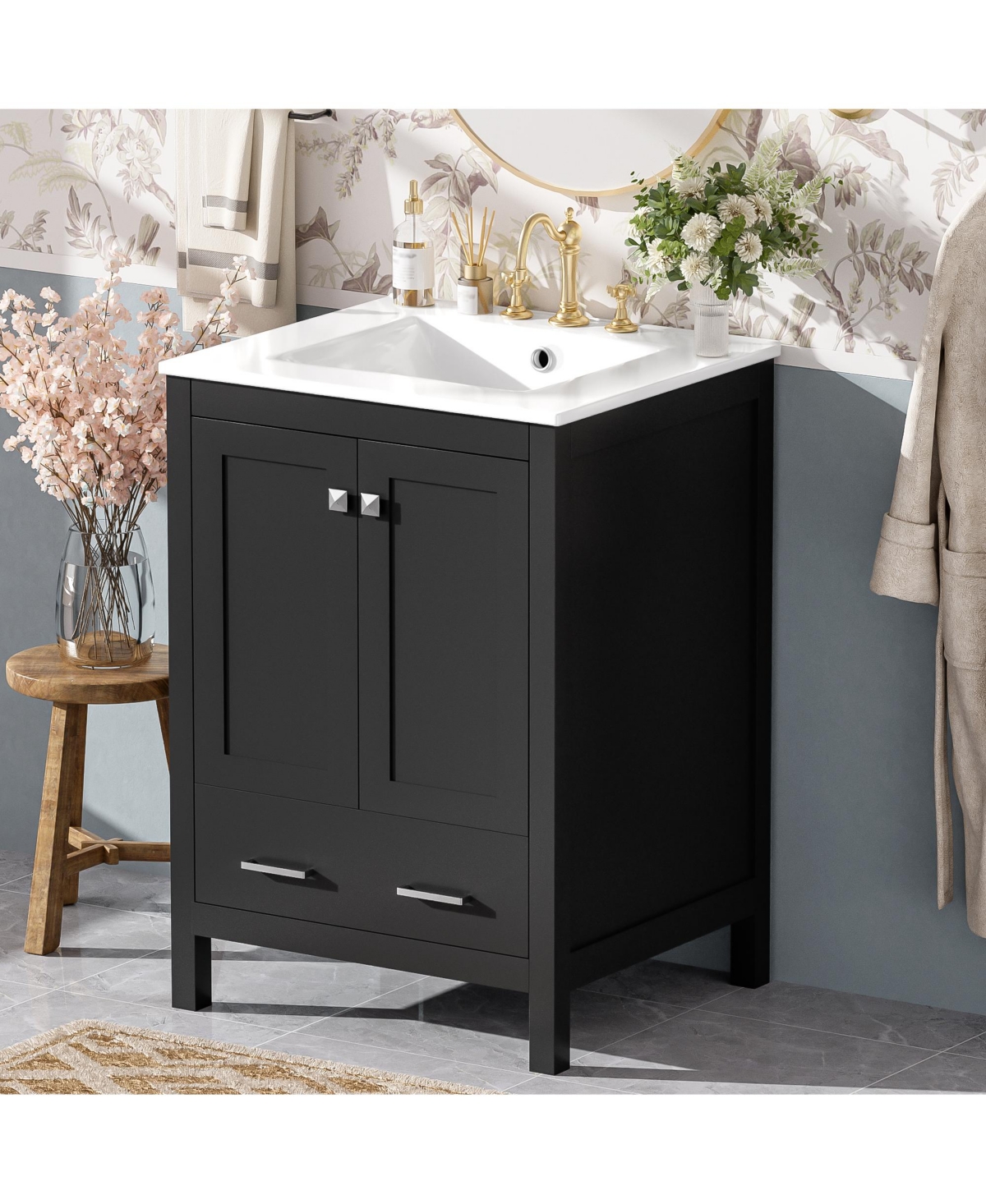 Cesicia 24 in. Bathroom Vanity with Integrated Undermount Basin and Soft-close 2 Doors, 1 Drawer Versatile Storage Solutions