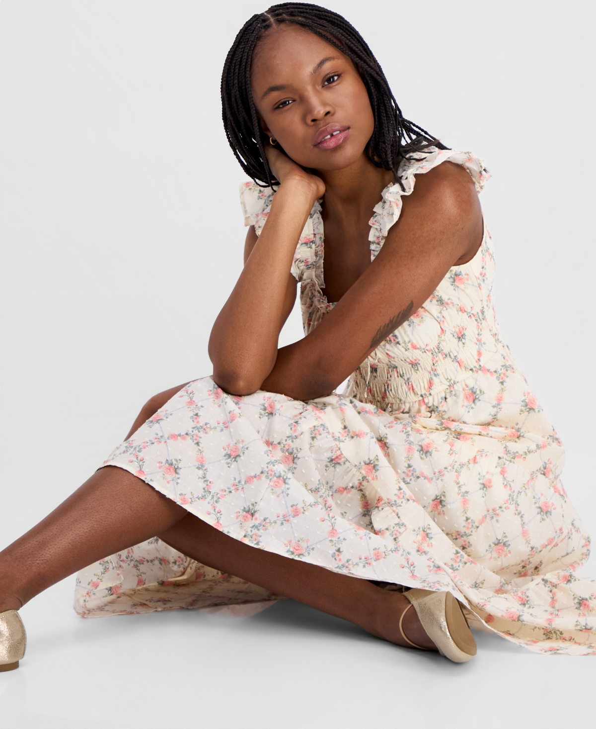 Self Esteem Juniors' Printed Cotton Tiered Midi Dress