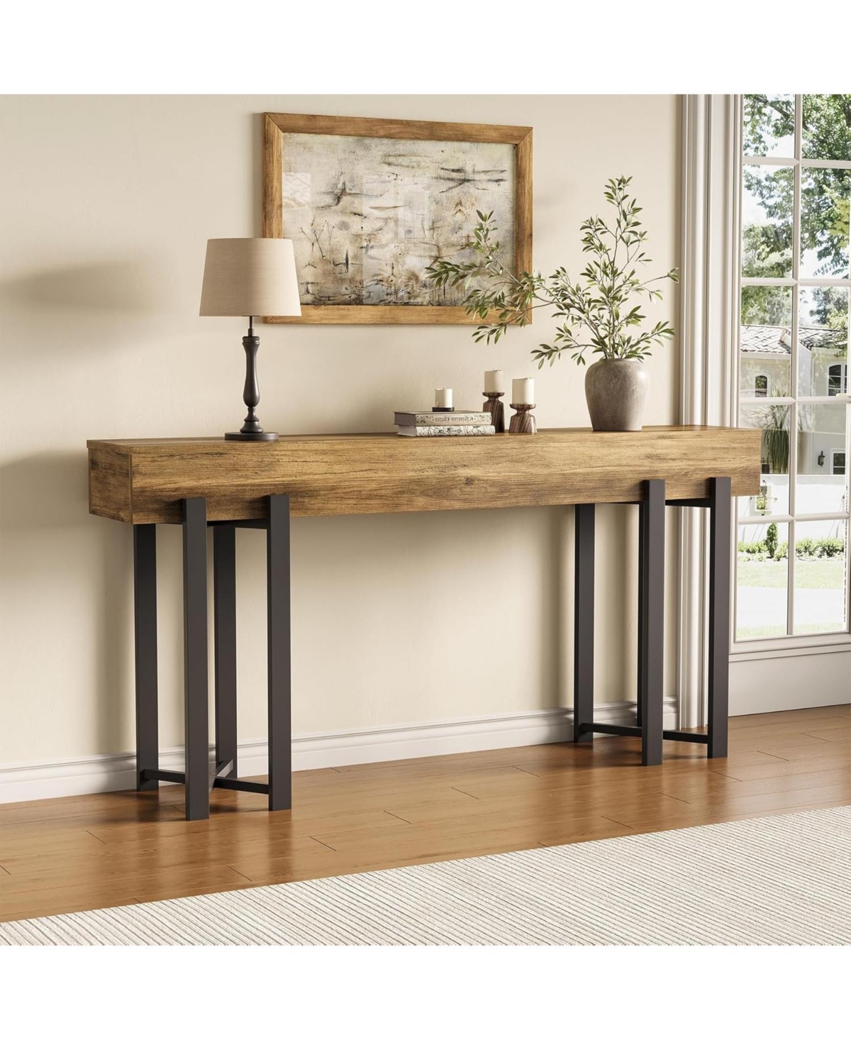 Tribesigns 63-Inch Console Table for Entryway, Industrial Behind Couch with Black Metal Frame, Minimalist Sofa Living Room