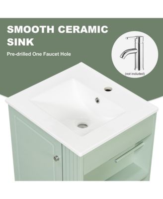 20-Inch MDF Freestanding Bathroom Vanity with Ceramic Sink, Soft-Close Drawer, Open Shelves, Single Faucet Hole