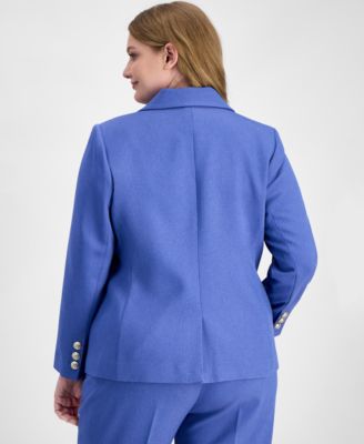Plus Size Faux-Double-Breasted Twill Blazer