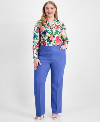 Plus Size Press-Pleat Straight-Leg Pants 