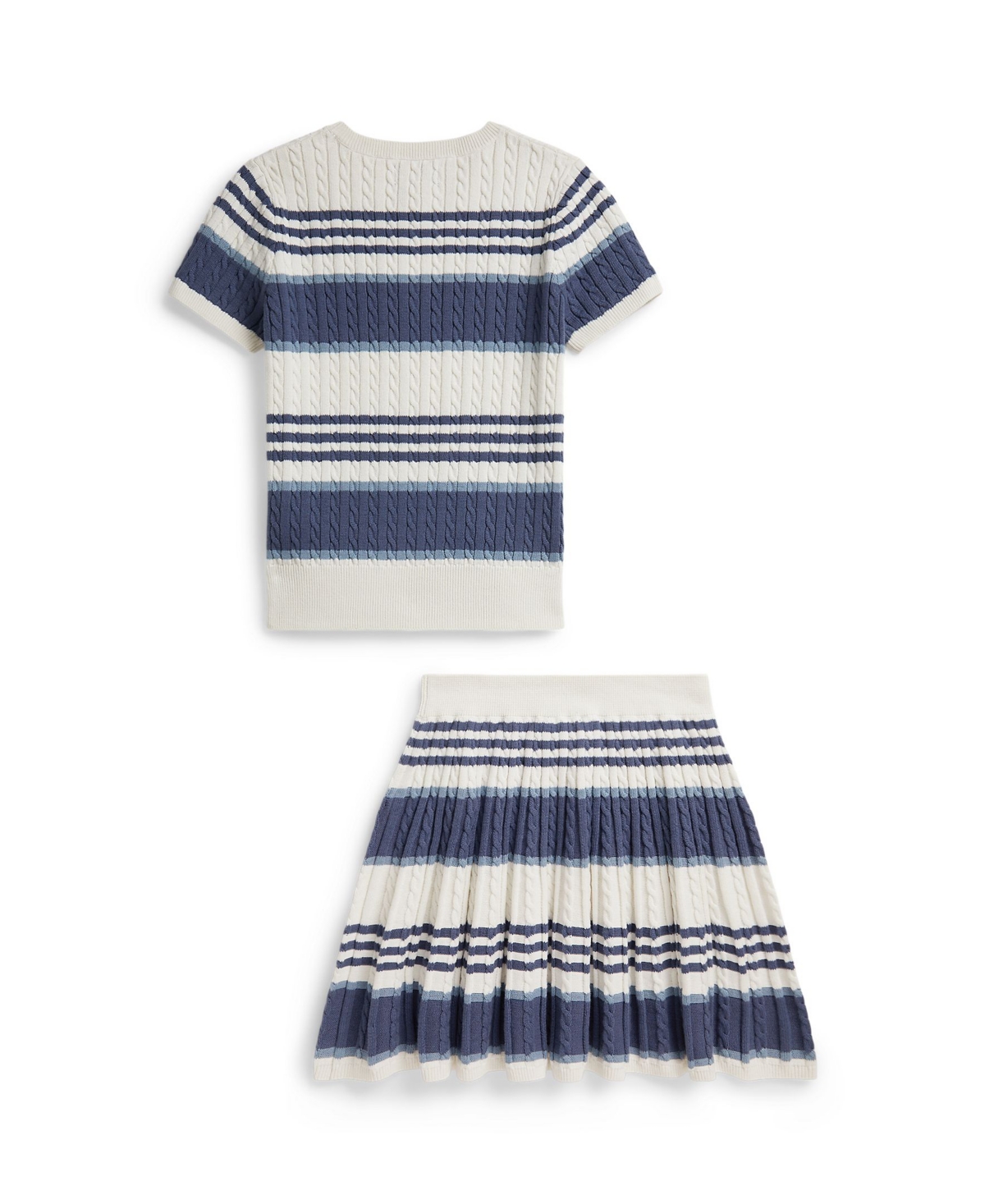 Polo Ralph Lauren Girls' 7-16 Striped Cable Sweater and Skirt, 2-Piece Set