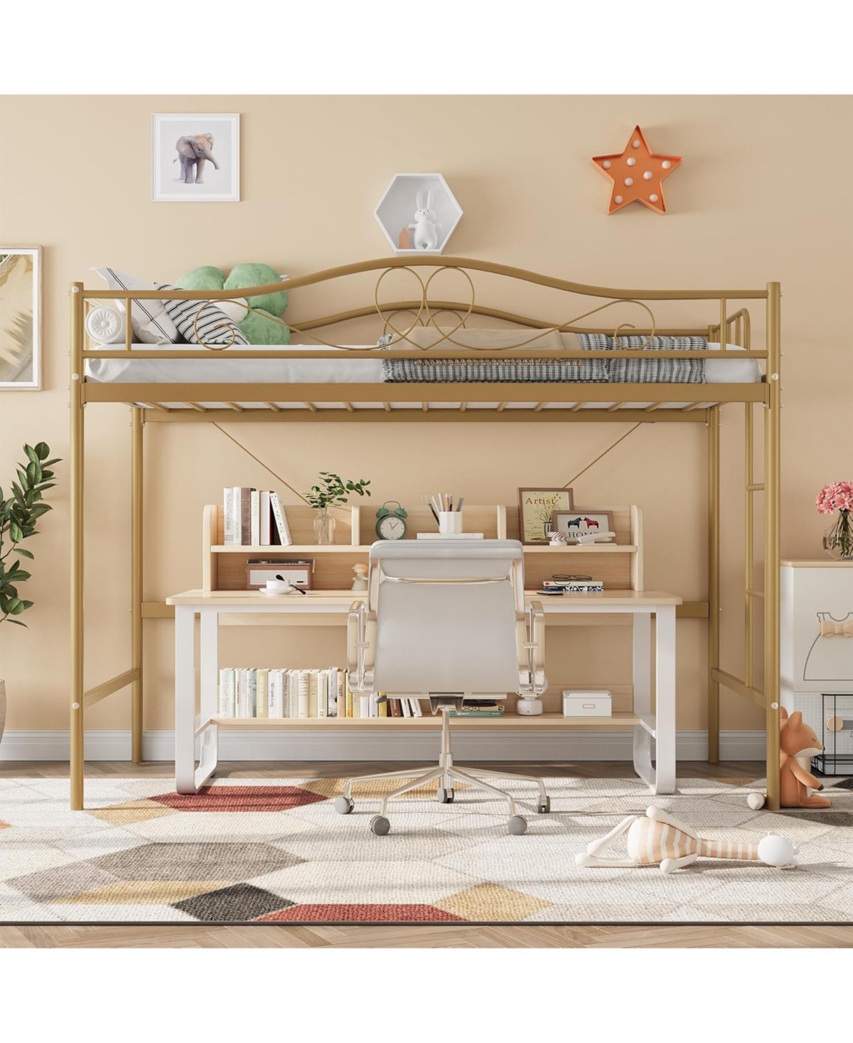 gaomon Twin Loft Bed with Adjustable Ladder & Full Safety Heavy-Duty Metal 400 Lbs No Box