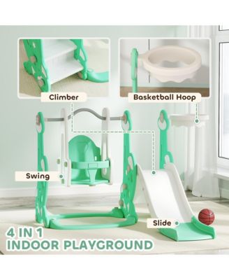 4 in 1 Toddler Slide and Swing Set w/ Climber, Basketball Hoop,