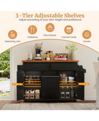 Rolling Kitchen Island Kitchen Cart with Tilt-out Trash Cabinet Island Table