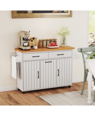 Rolling Kitchen Island Kitchen Cart with Tilt-out Trash Cabinet Island Table