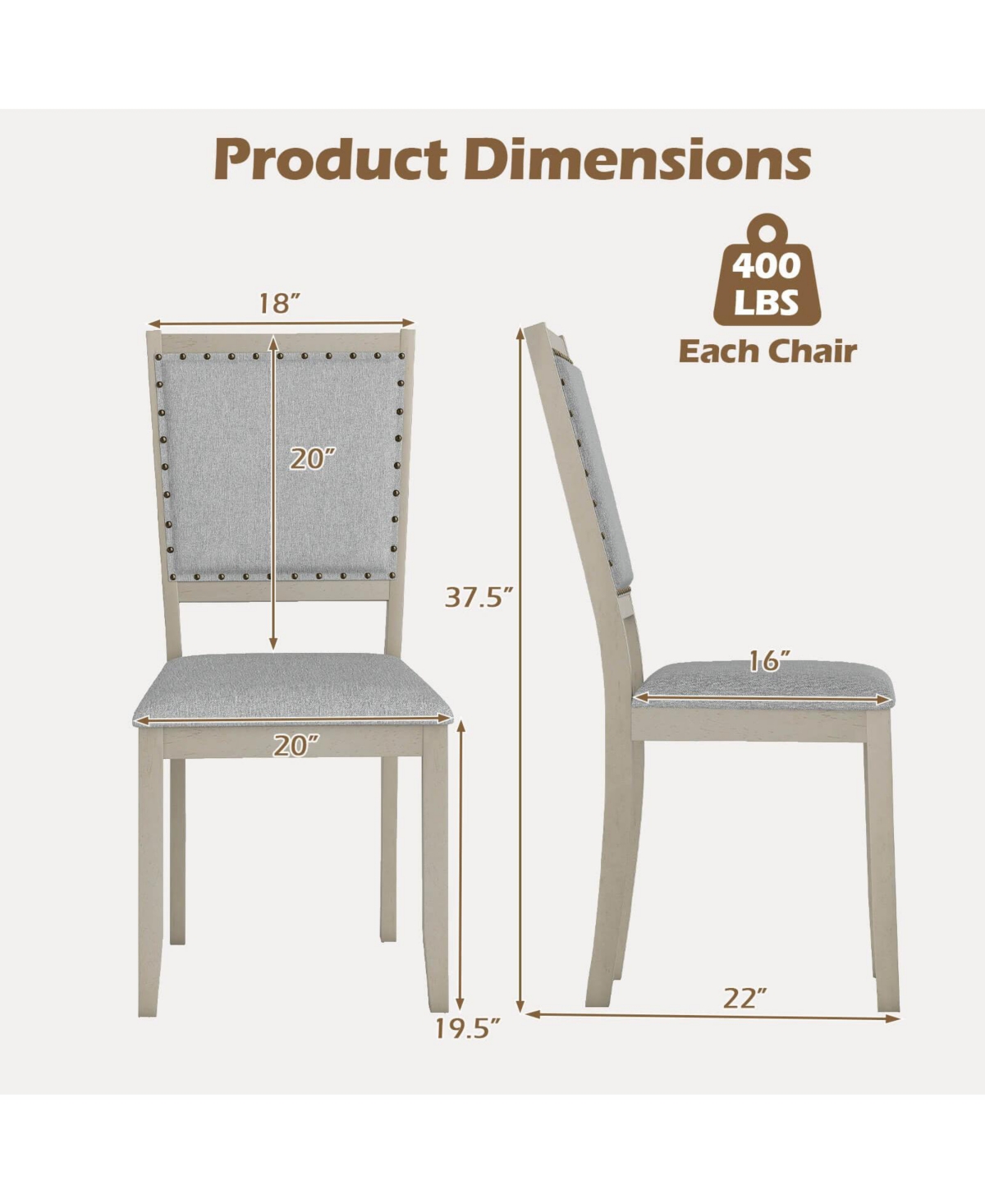 Farmhouse Dining Chair Fabric Upholstered Kitchen Chairs for Dining Room