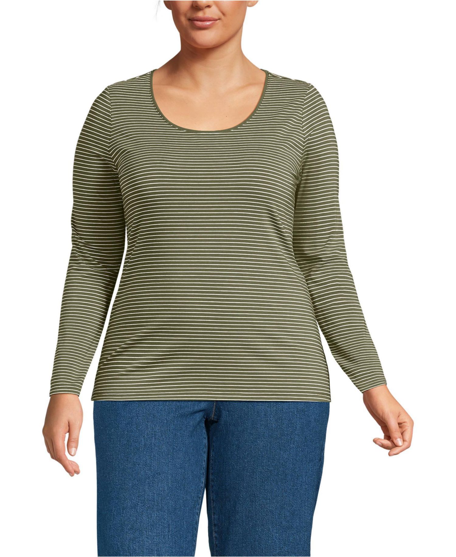 Plus Size Lightweight Jersey Skimming Long Sleeve Scoop Neck T-shirt