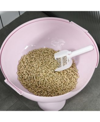 Large Hooded Cat Litter Box with Lid - Includes Scoop, Leak-Proof Sand Pedal & Top Carry Handle, Light Pink