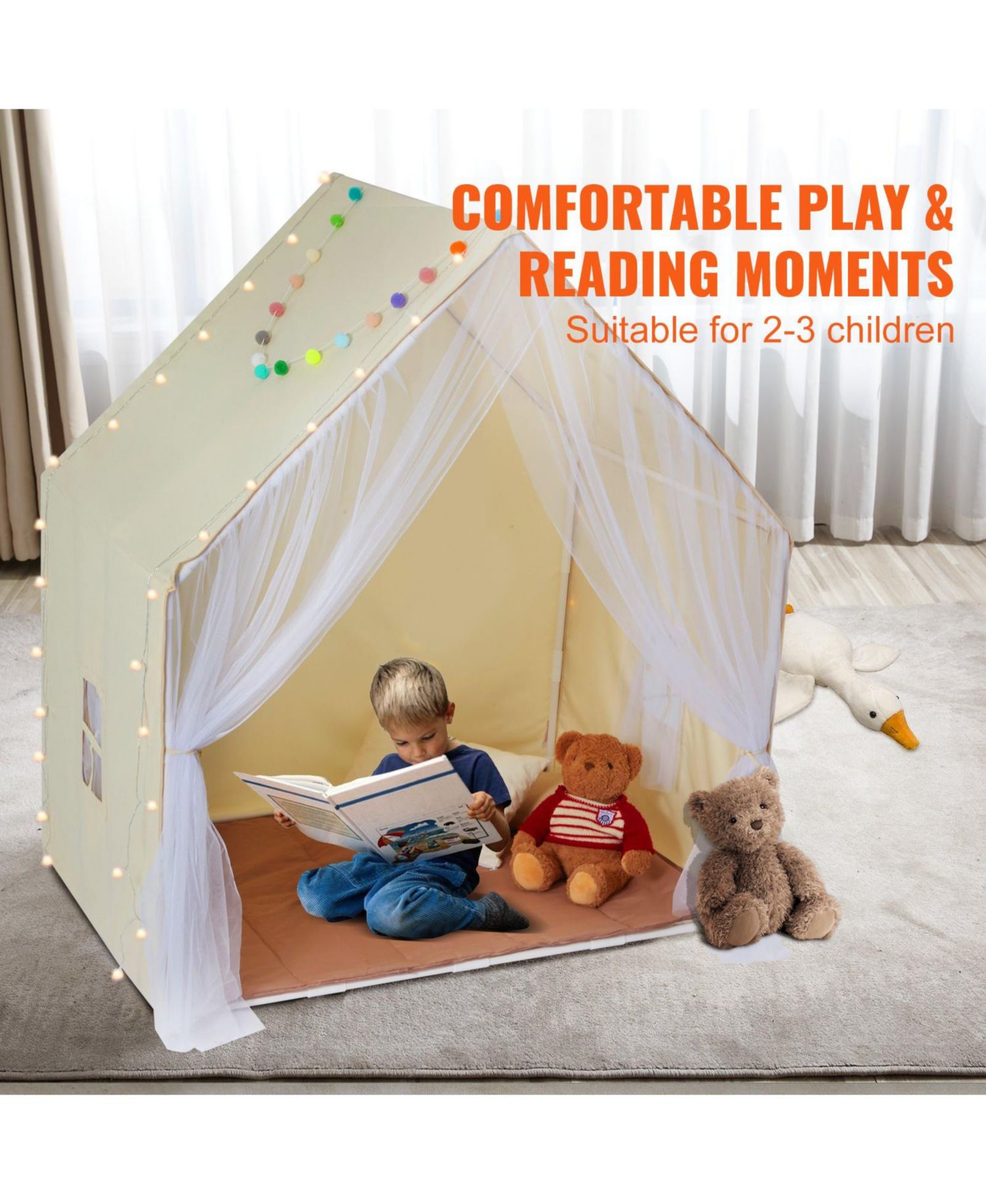 Ages 1-5 Yurt-Style Indoor-Outdoor Play Tent, Mat & Lamp, 3-Piece Set