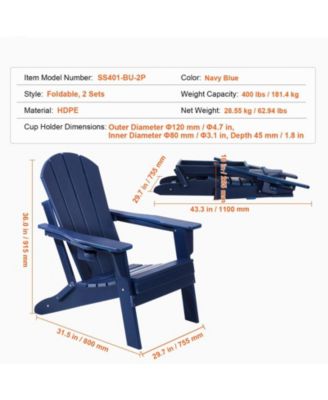 Set of 2 Plastic Adirondack Chairs, All-Weather Folding Patio Chairs with Cup Holder, Ergonomic Armrests