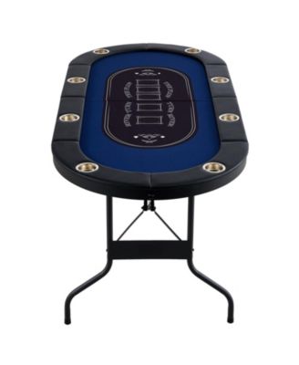 72" Oval Foldable Poker Table for 8 Players, Padded Rails, Stainless Steel Cup Holders, Portable Card & Game Table