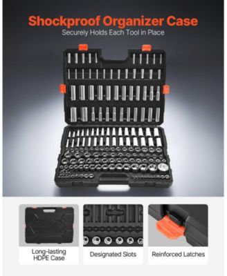 163-Piece Socket Tool Set, 1/4" 3/8" 1/2" Drive SAE & Metric, Deep & Standard, Chrome-Plated CR-V Steel