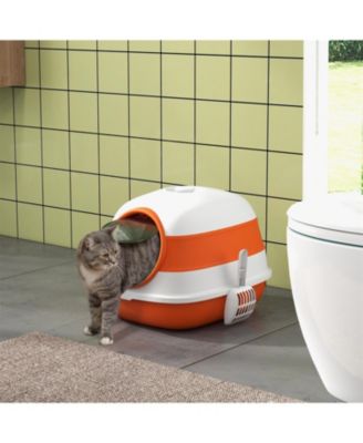 Foldable Two-Way Entry Cat Litter Box with Lid & High Sides, Includes Air Freshener