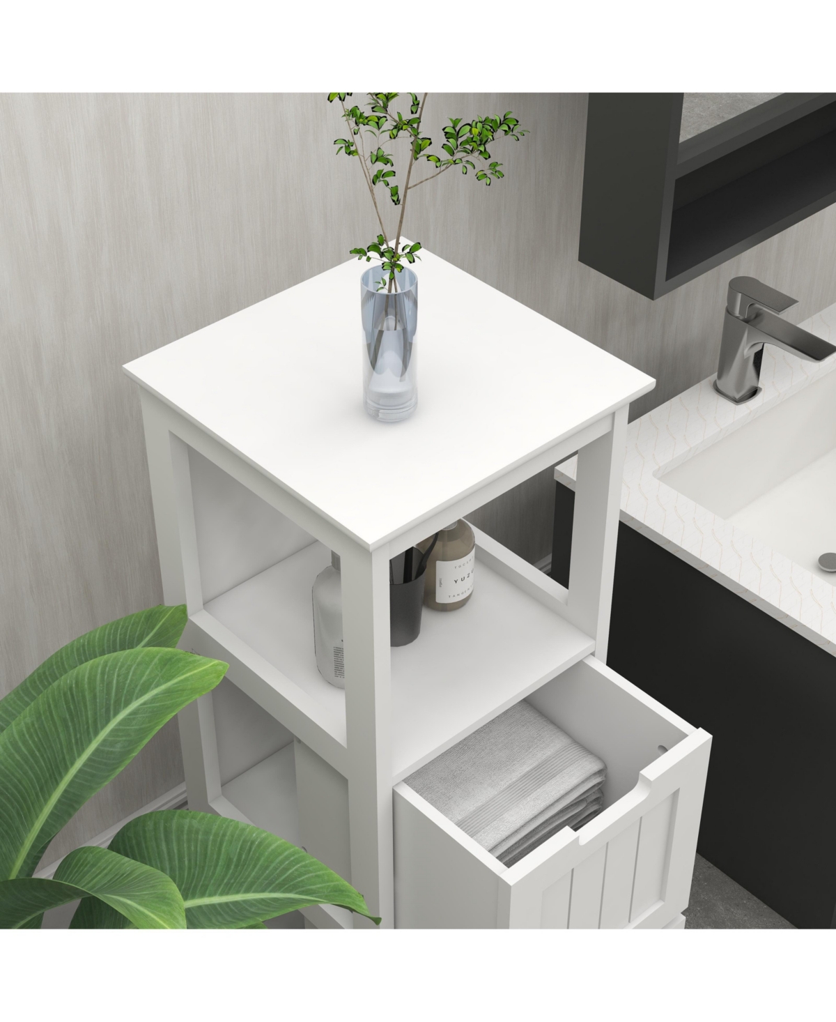 sumyeg Bathroom Floor Cabinet with 2 Drawers & 1 Shelf, Freestanding Wood Storage Organizer