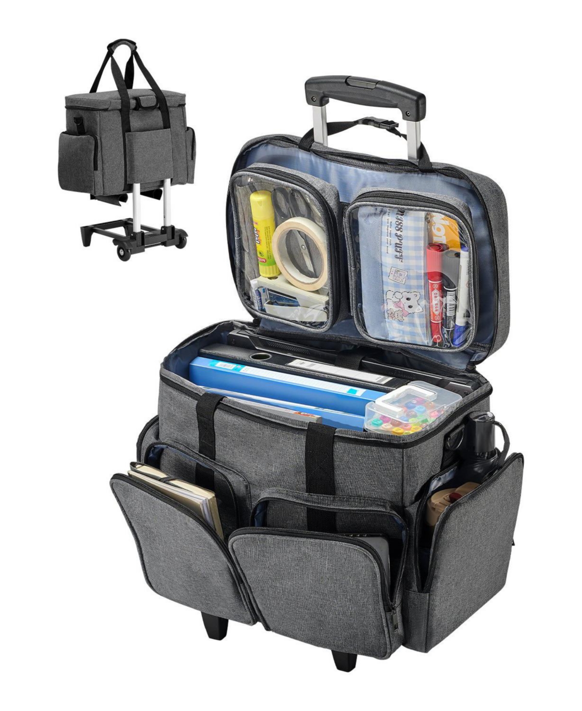 Mecale Rolling Laptop Bag for 15.6" Laptop, Wheeled Briefcase with Detachable Trolley, Telescopic Handle, Computer Tote Bag