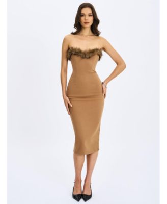 Women's Rayanne Chestnut Strapless Fur-Trimmed Sweetheart Maxi Dress