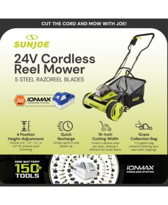 Cordless Push Reel Mower, 15” Yard Trimmer w/ Collection Bag, 24V-CRLM15