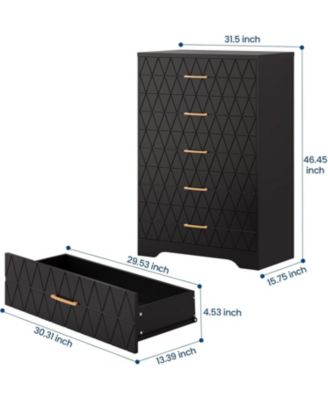 5 Drawer Tall Wood Dresser for Bedroom, Wooden Chest of Drawers with Gold Handles for Closet