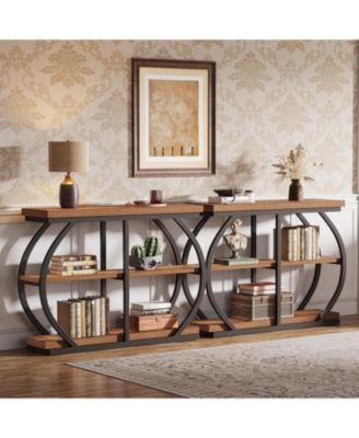 41.3" Console Table, Industrial 3-Tier Entryway Table with Arched Metal Frame and Storage Shelves for Living Room
