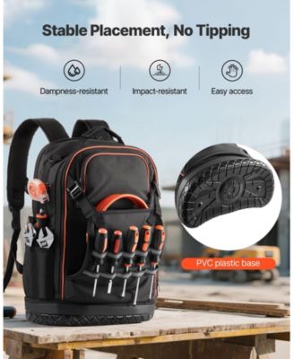 Tool Backpack, 65 Pockets, Heavy-Duty Tool Storage Organizer with Laptop Compartment & Molded Base, Electrician Jobsite Backpack