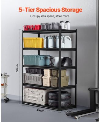 5-Tier Garage Storage Shelves, 24"D x 48"W x 72"H, 3000 lb Capacity, Adjustable Metal Utility Shelving Rack, Black