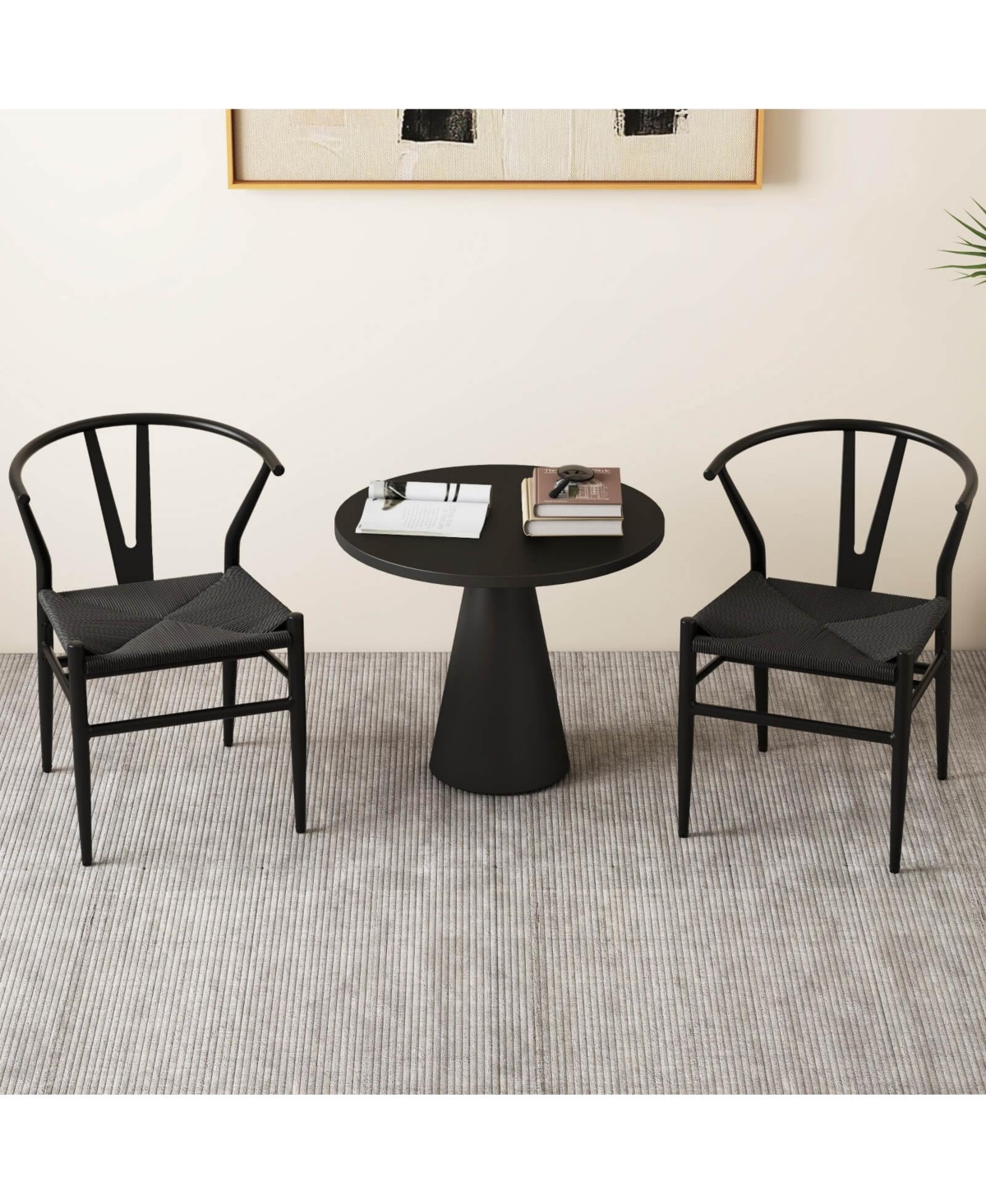 Costway Modern Dining Chair Weave Kitchen Armchairs with Y-Shaped Curved Backrest