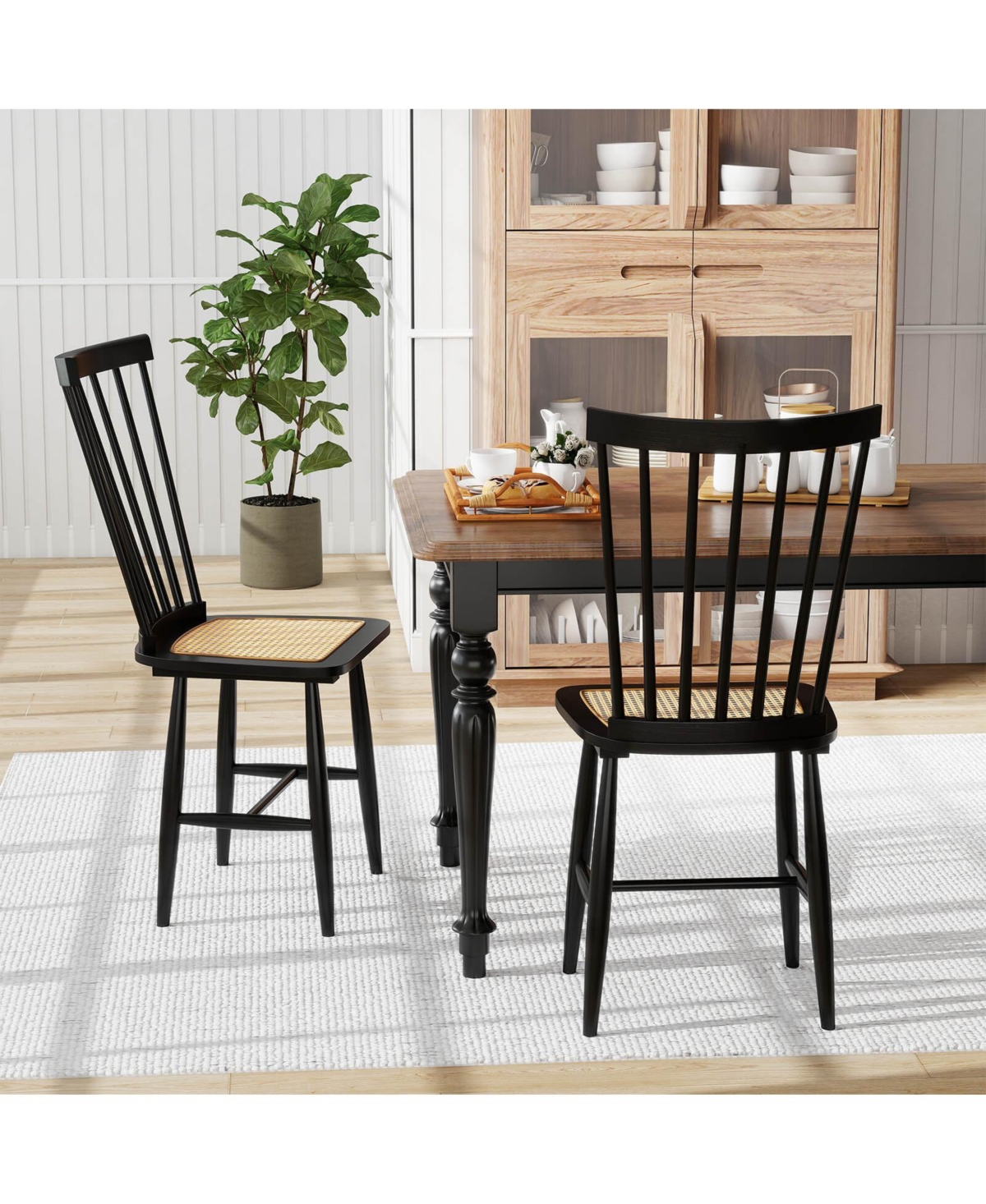 Costway Dining Chairs with Pe Rattan Seats for Dining Room, Kitchen, Restaurant