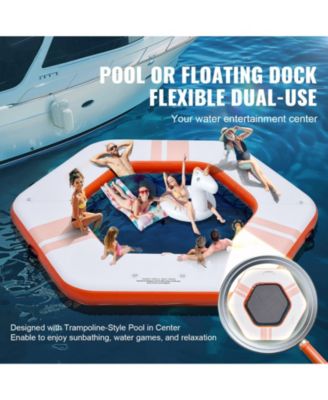 Inflatable Floating Dock Platform,  8.5FT Dock with  5FT Trampoline Mesh Pool, Non-Slip, Portable Bag, Detachable Ladder