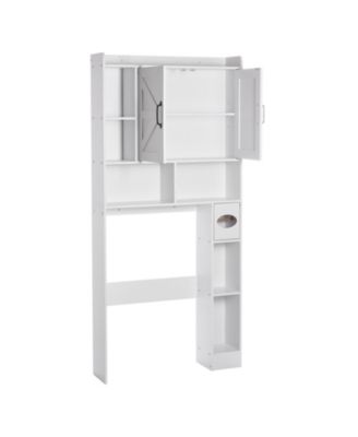 Over-the-Toilet Storage Cabinet, 66.14" Bathroom Space Saver with Double Doors, Adjustable Shelf & Open Shelf, White